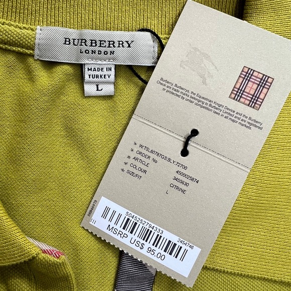 Burberry Women's Citrine Yellow Polo Shirt Short Sleeve Nova Check Trim Size L - Picture 9 of 12